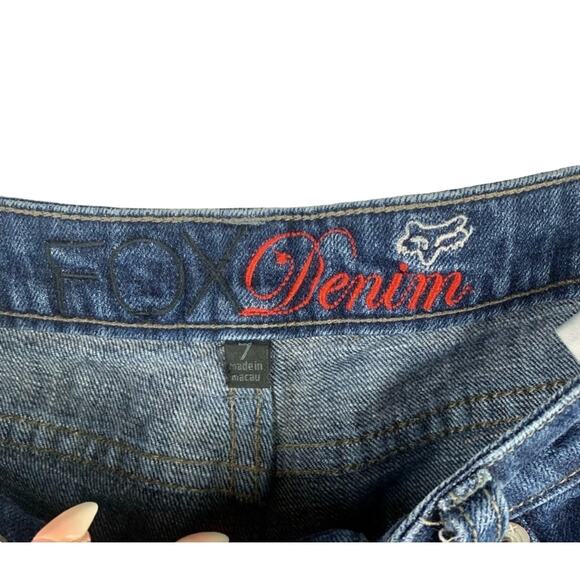VTG FOX Racing Bootcut Denim Jeans Womens SZ 7 Rhinestone Embellished Logo Y2K - Picture 11 of 11